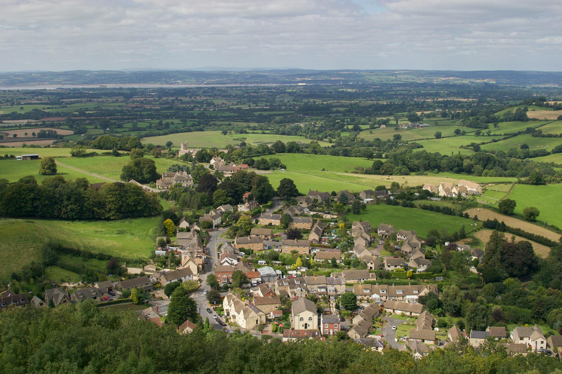 Panoramic view of the rolling Cotswolds hills in south-central England