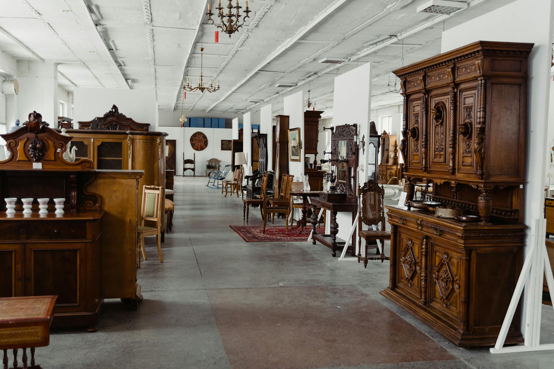 Antique furniture showroom at a Cotswolds antiques centre