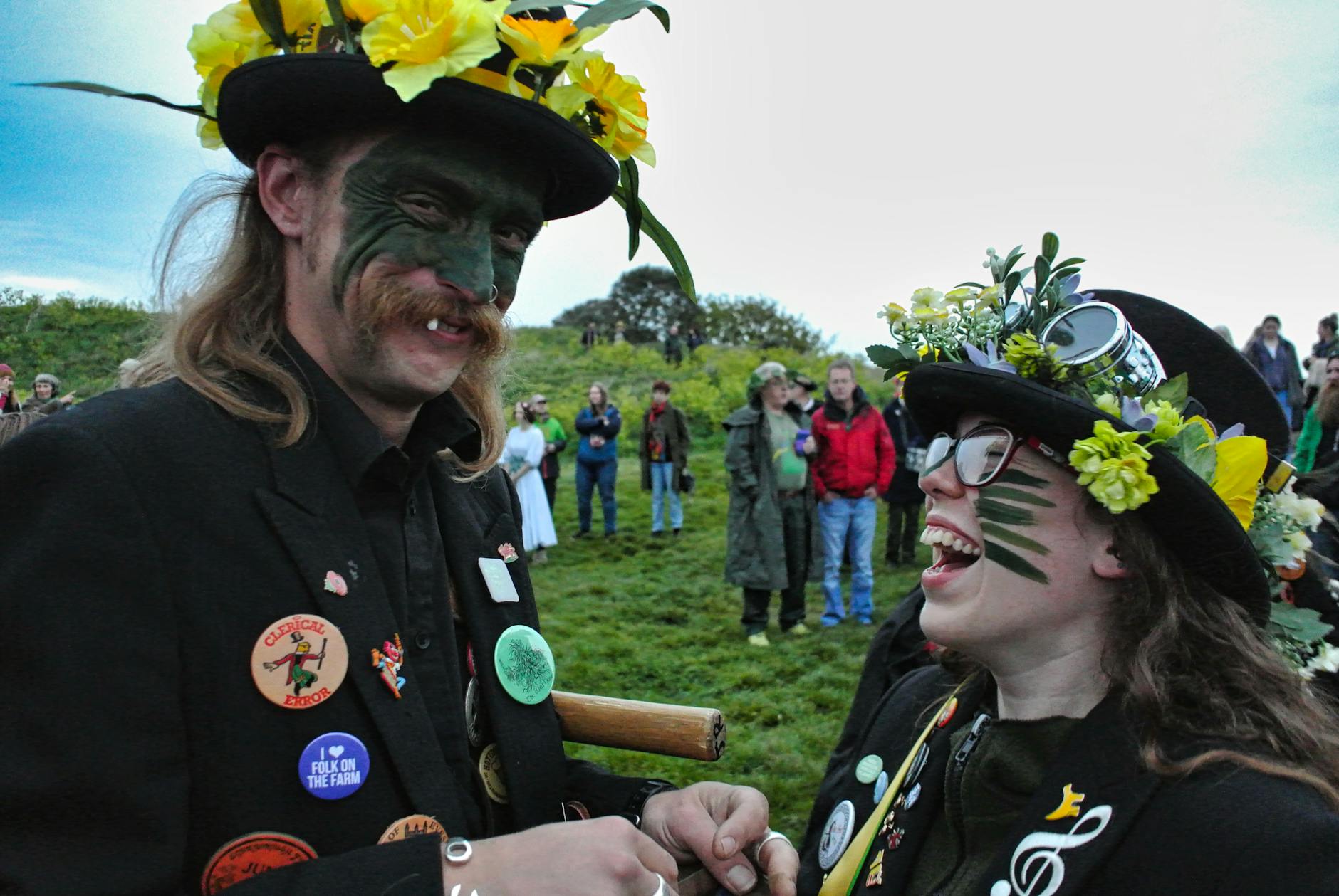 Performers in traditional costume at an English folk festival