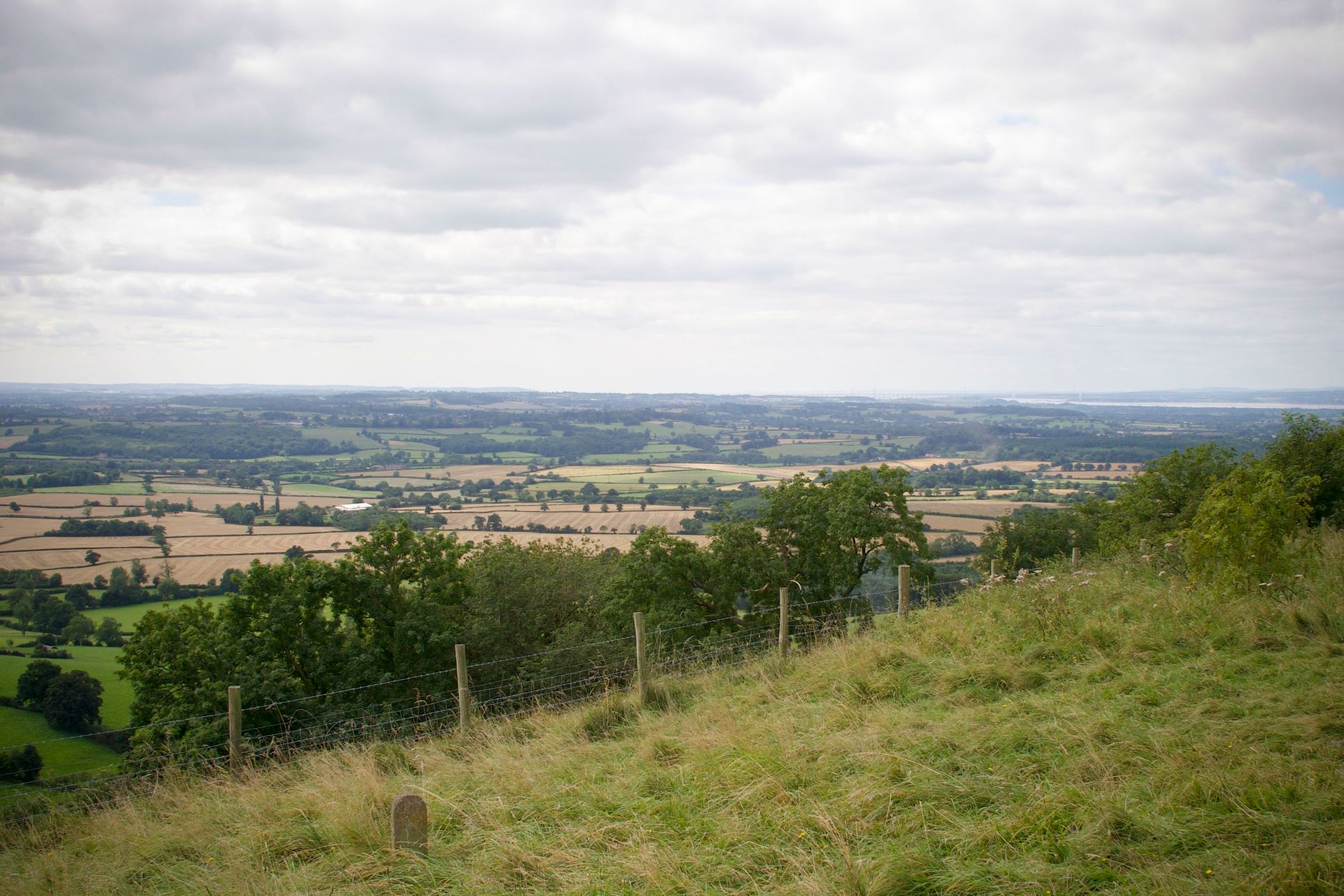 Idyllic Cotswold countryside with rolling hills near Wotton-under-Edge on the western escarpment