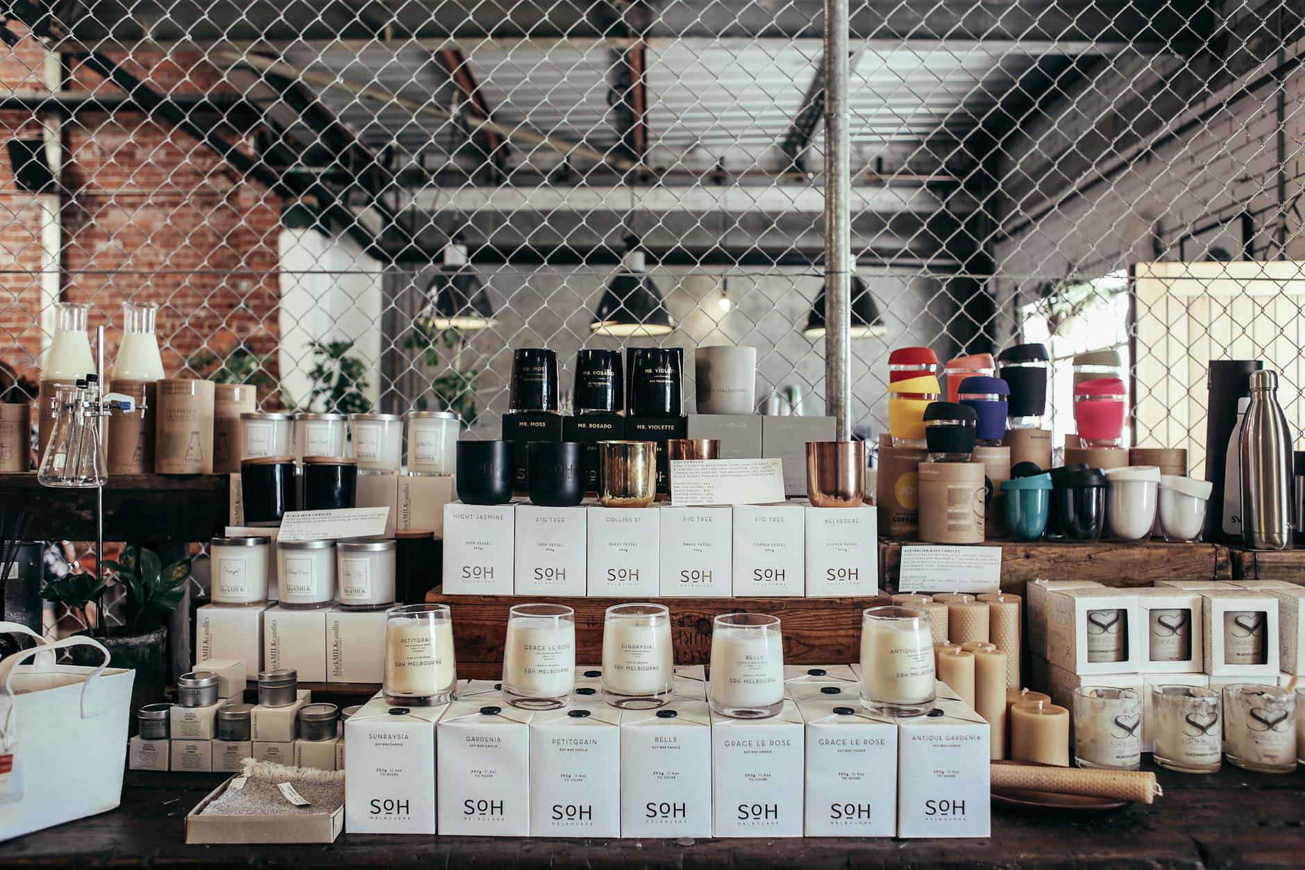 Handmade candles and gifts displayed at an independent Cotswolds shop