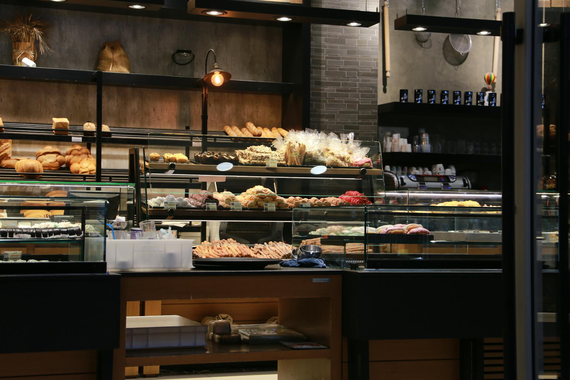 Fresh breads and pastries on display at a Tetbury bakery
